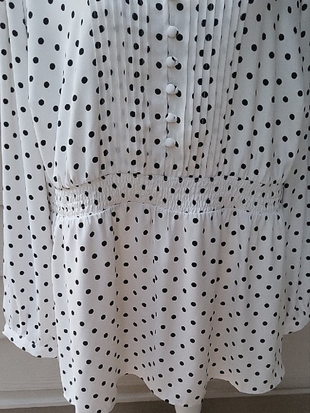 Torrid White Black Polka Dot Smocked Peplum Blouse Size 3 (3X) - Picture 4 of 16